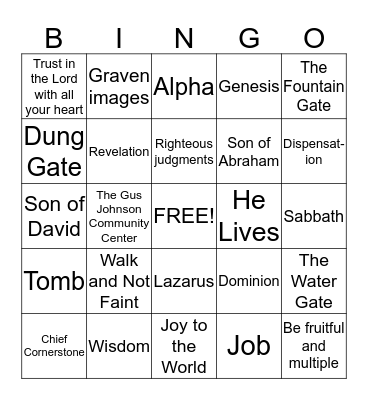 UBC BIBLE Bingo Card