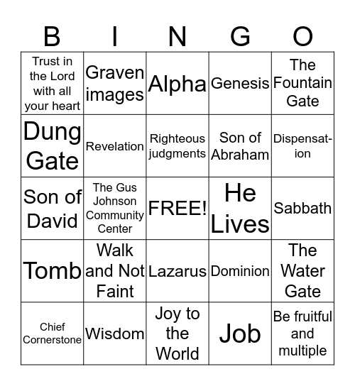 UBC BIBLE Bingo Card