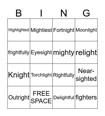 IGHT Bingo Card