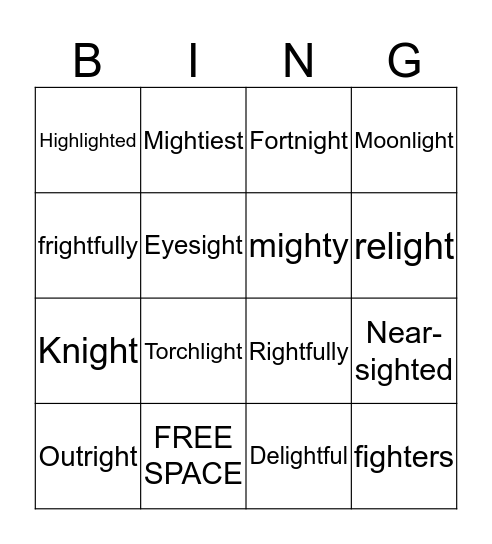 IGHT Bingo Card