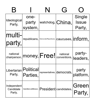 Political Parties  Bingo Card