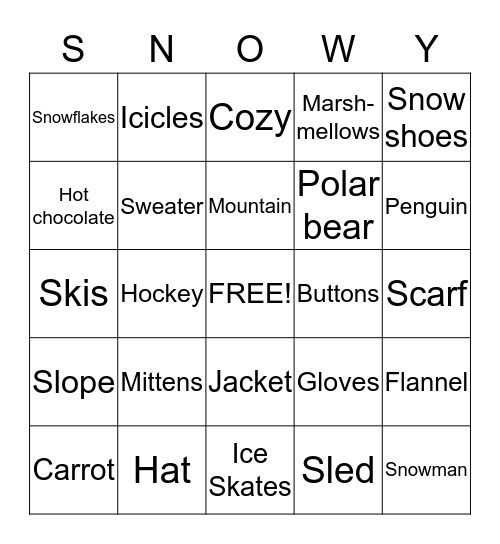 Snowball Bingo Card