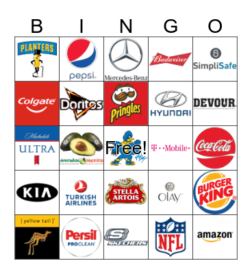 Superbowl Commercial Bingo Card
