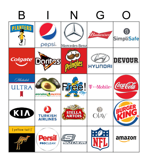 Superbowl Commercial Bingo Card