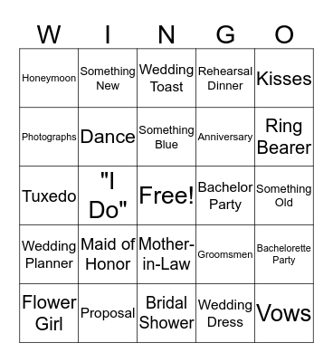 Wedding Wingo Bingo Card