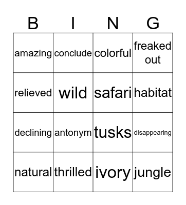 Vocabulary Bingo Card