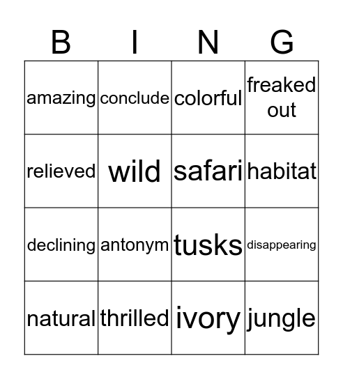 Vocabulary Bingo Card