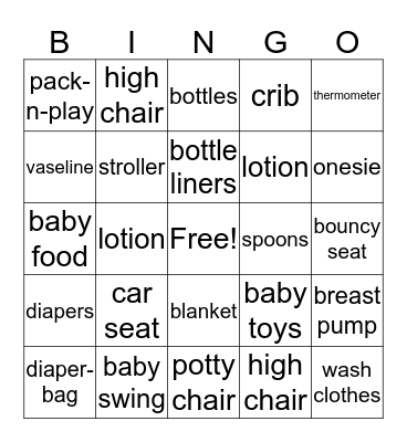 Amanda's Baby Shower Bingo Card