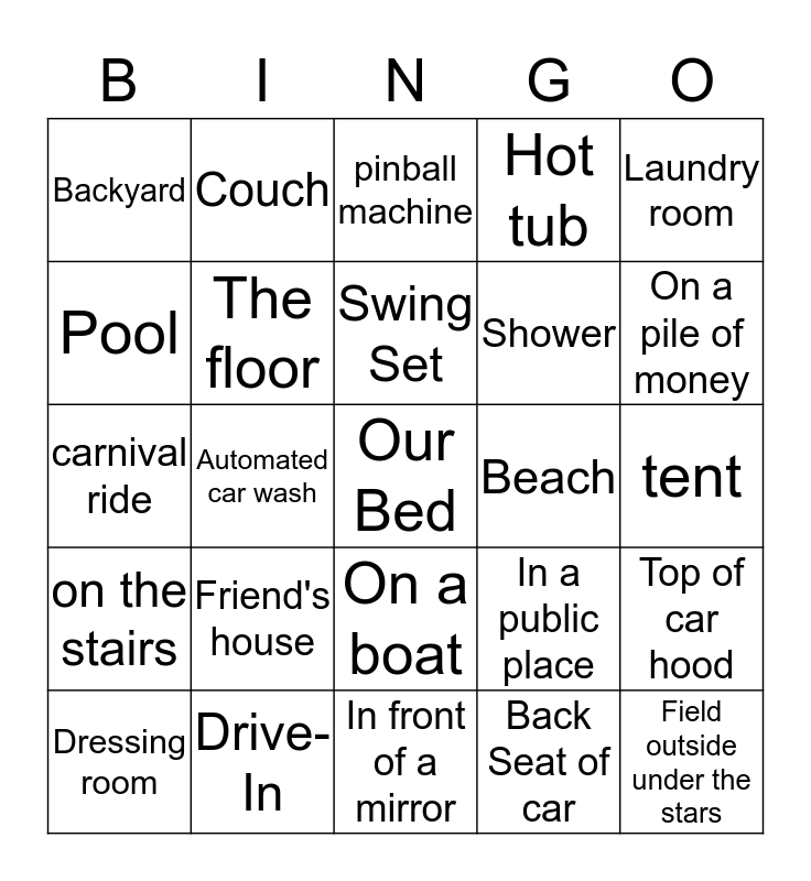 Adventure Sex Bingo Card 