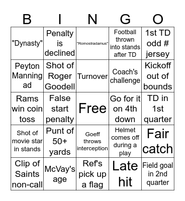 Fabsstory Super Bowl Bingo Card
