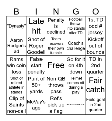 Fabsstory Super Bowl Bingo Card