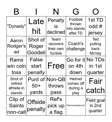 Fabsstory Super Bowl Bingo Card