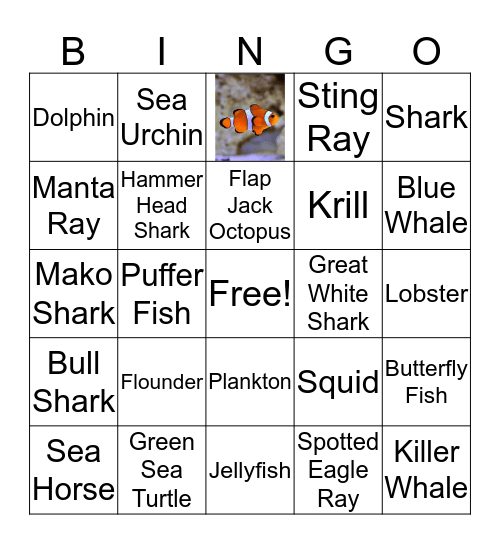 Sea Creature Bingo Card