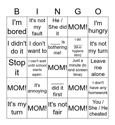 Snow Day Bingo - Mark the square if you hear these words! Bingo Card