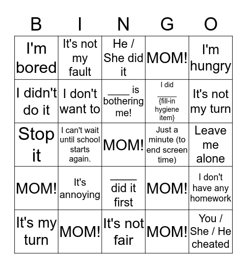 Snow Day Bingo - Mark the square if you hear these words! Bingo Card