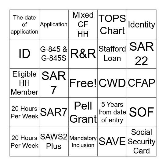 CalFresh Bingo Card