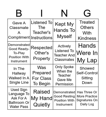 Kidznotes Good Choices Bingo Card
