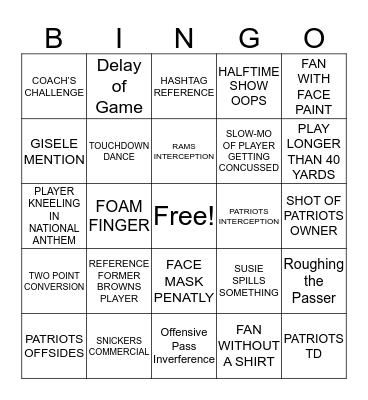 SUPERBOWL BINGO 2019 Bingo Card