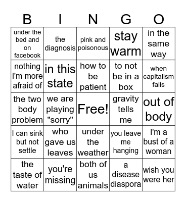 POETRY Bingo Card