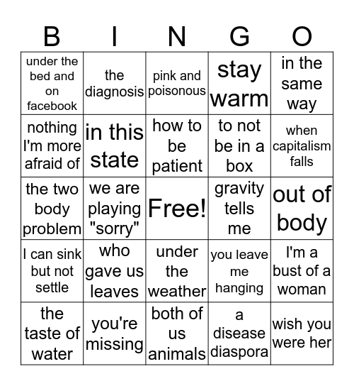 POETRY Bingo Card