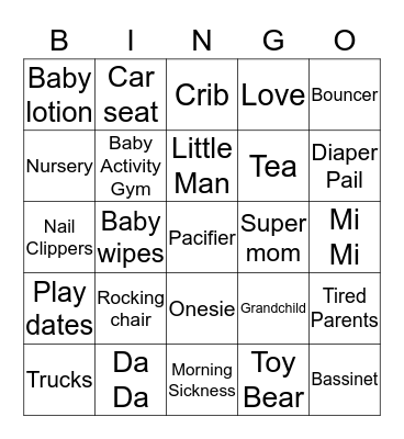 Baby Shower Bingo Card