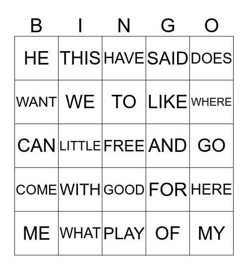 SIGHT WORDS Bingo Card