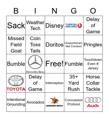 Super Bowl Bingo Card