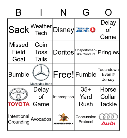 Super Bowl Bingo Card