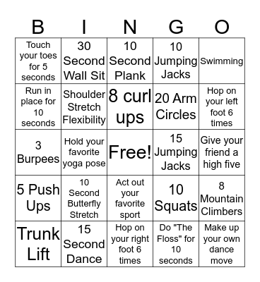 FITNESS BINGO!  Bingo Card