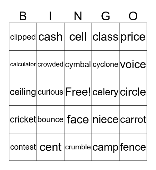 LS 10 Consonants with Different Sounds (c) Bingo Card