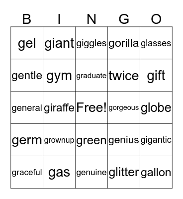 LS 10 Consonants with Different Sounds (g) Bingo Card