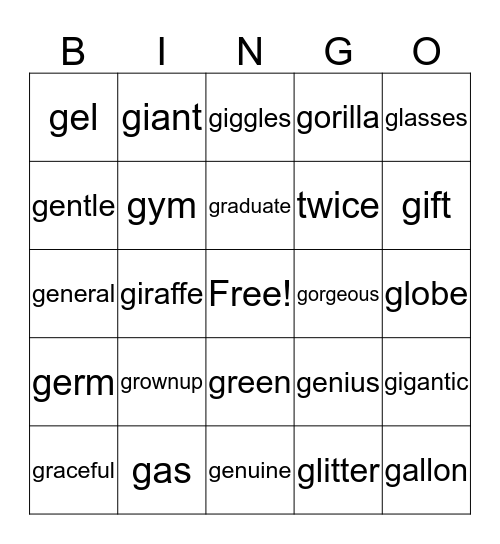 LS 10 Consonants with Different Sounds (g) Bingo Card