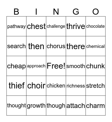 LS 10 Consonants with Different Sounds (ch and th) Bingo Card