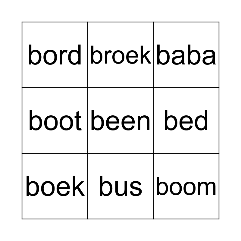 B Klank Bingo Card