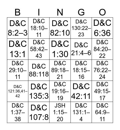 Doctrine & Covenants Bingo Card
