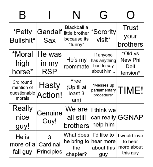 PDT Recruitment Bingo Card