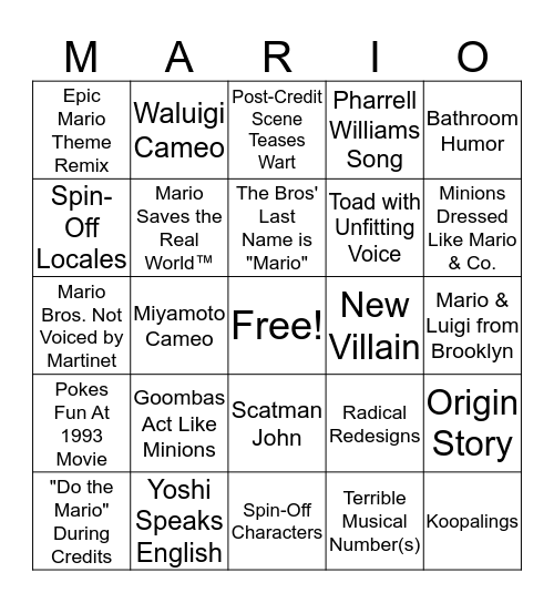 MARIO MOVIE BINGO Card