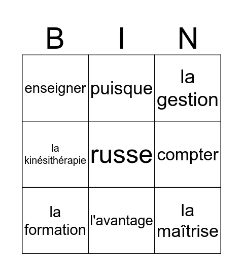 Chapitre 2 - voca B Bingo Card