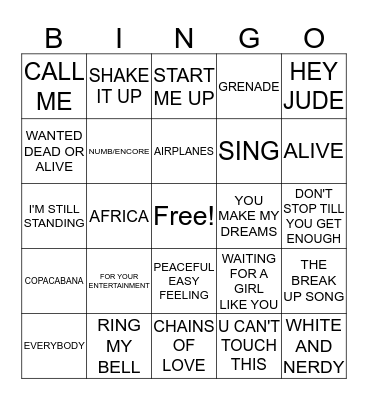 MUSICAL BINGO Card