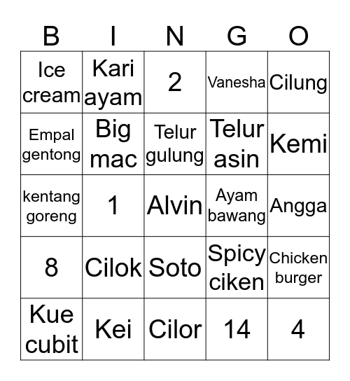 Untitled Bingo Card