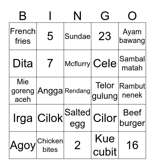 Untitled Bingo Card