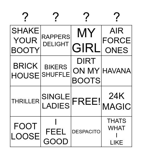 WHATS THAT SONG Bingo Card