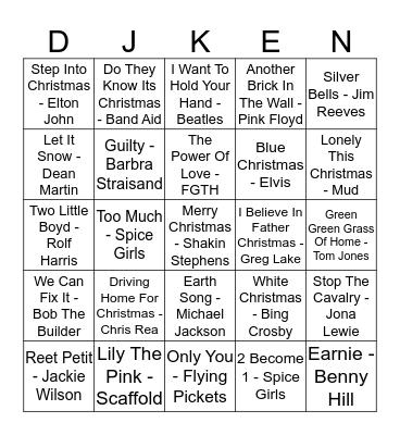 MUSIC BINGO QUIZ Bingo Card