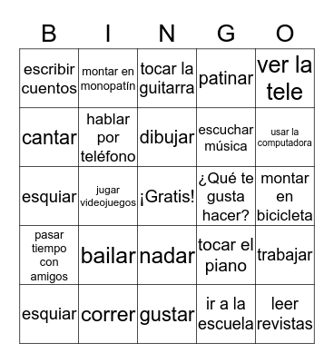 Las actividades Bingo Card