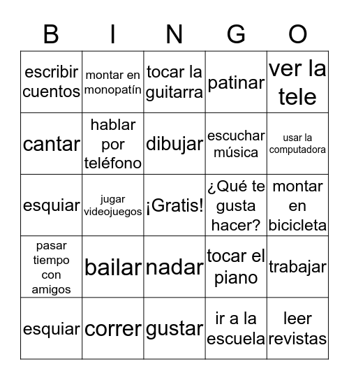 Las actividades Bingo Card