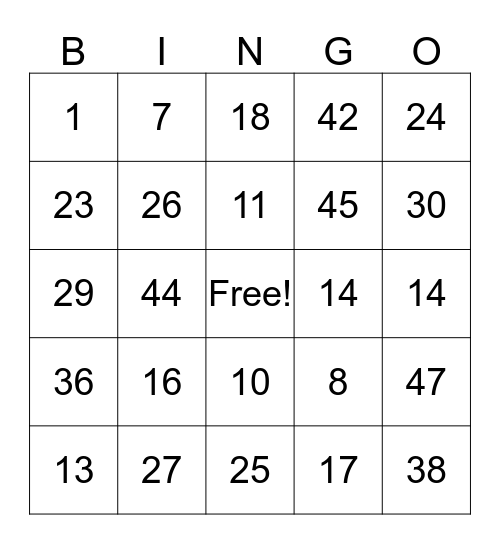 Reken bingo!  Bingo Card