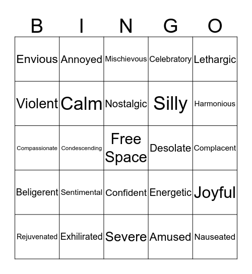 Mood/Tone Bingo Card