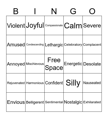 Mood and Tone Bingo Card