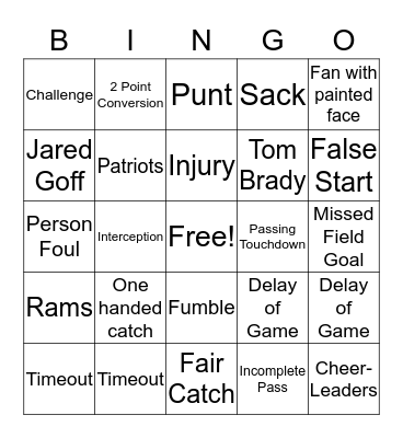 Super Bowl BINGO Card