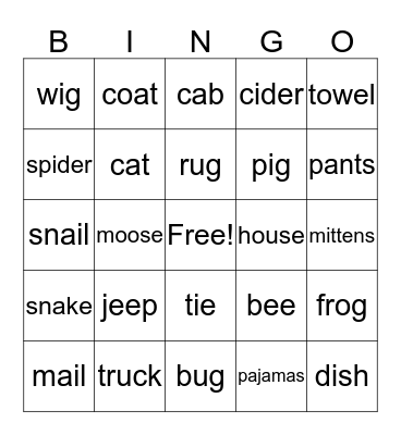Rhyming Bingo Card